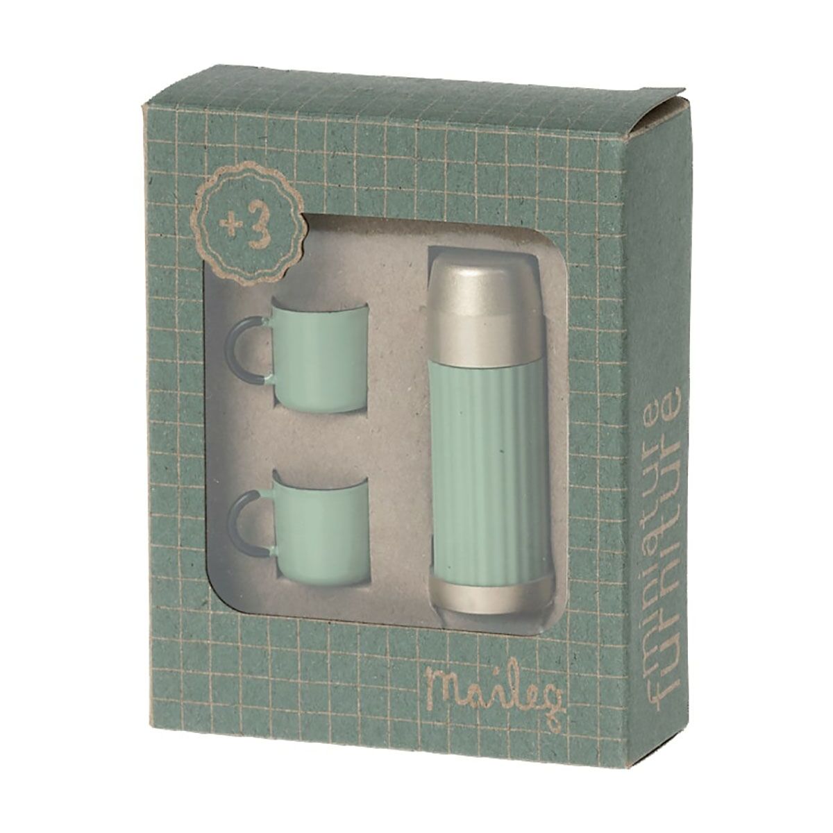 Maileg Miniatur Thermoskanne-Becher-Set „Mint“, 3er-Set, H6cm 02