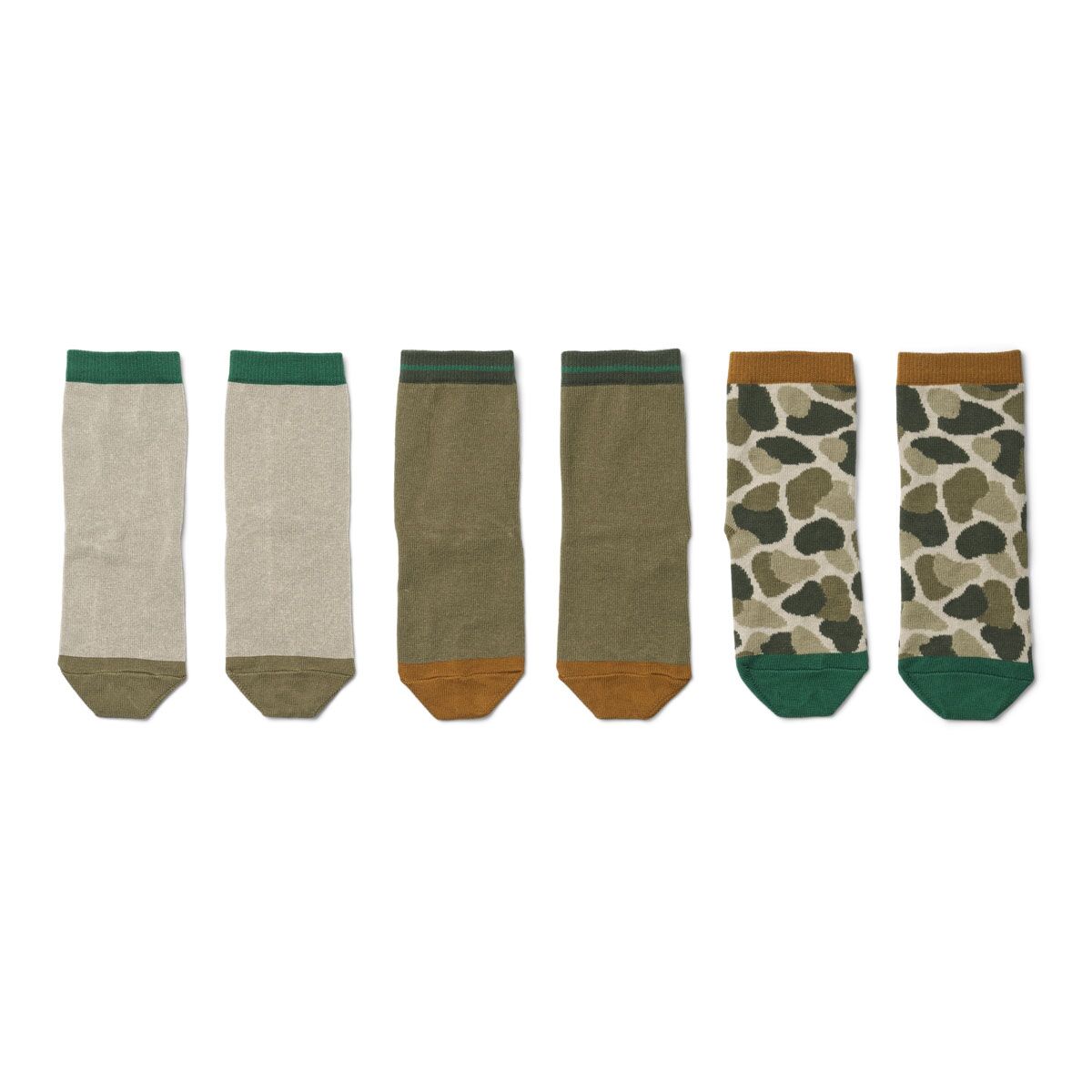 Liewood Silas Kindersocken „Camouflage / Green multi mix“, 3er-Pack, 0-7 Jahre