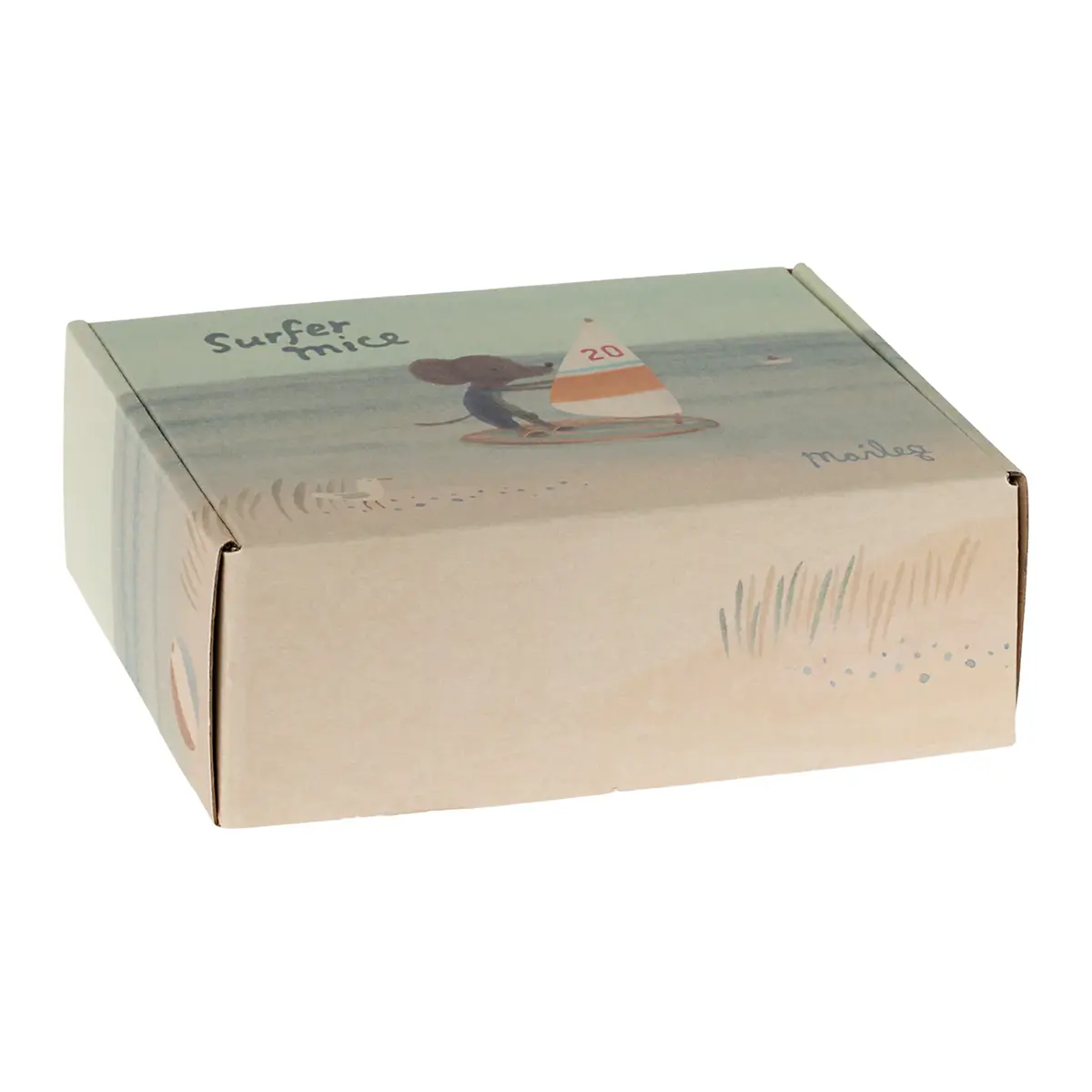 Maileg Kleiner Bruder Surfer Maus mit Surftboard, H11cm Verpackung