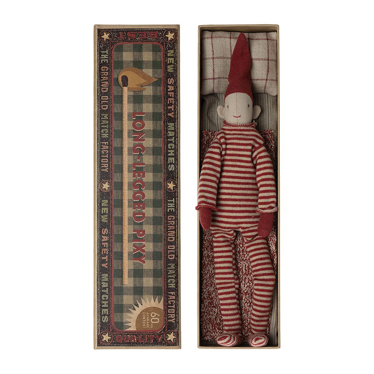 Maileg langbeiniger Weihnachtswichtel, Nisse mit Streichholzschachtel, H34cm 01
