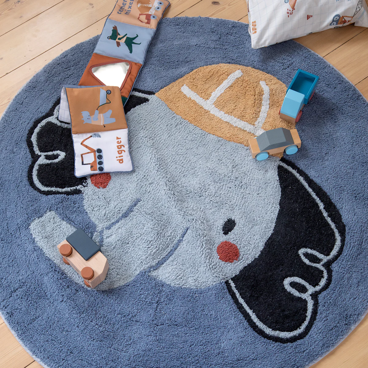 Sebra Teppich Elefant „Busy Builders“, gewebt, ø120cm