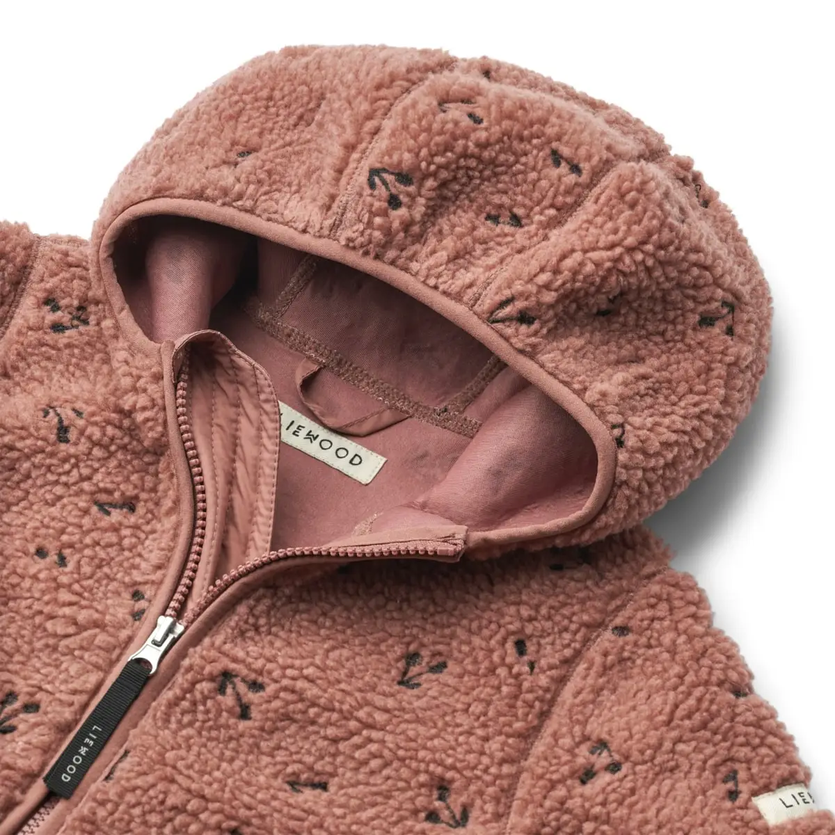 Liewood Mara Sherpa Jacke mit Kapuze „Cherries / Dark rosetta“