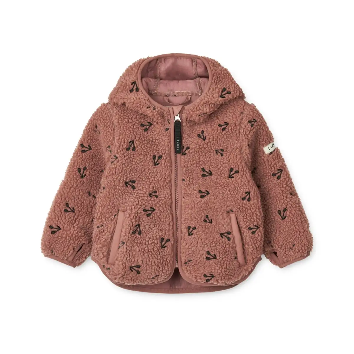 Liewood Mara Sherpa Jacke mit Kapuze und Ohren „Cherries / Dark rosetta“