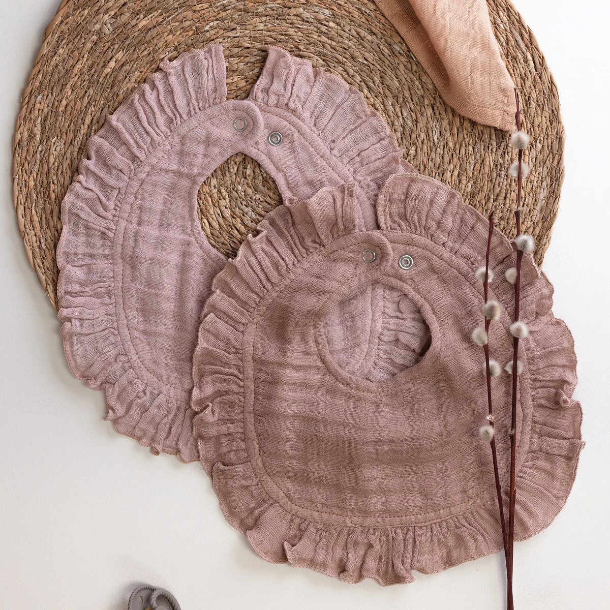 Sebra Halstuch, 2er Set, Musselin, rose/braun, 17x36cm