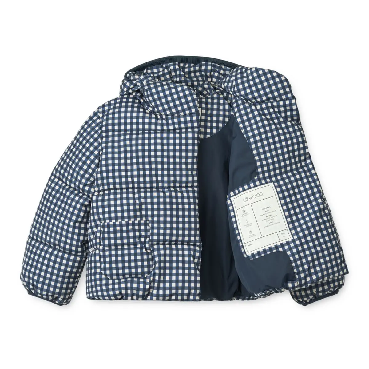 Liewood Kapuzen-Pufferjacke Giovanna „Check Classic navy / Dark sandy“