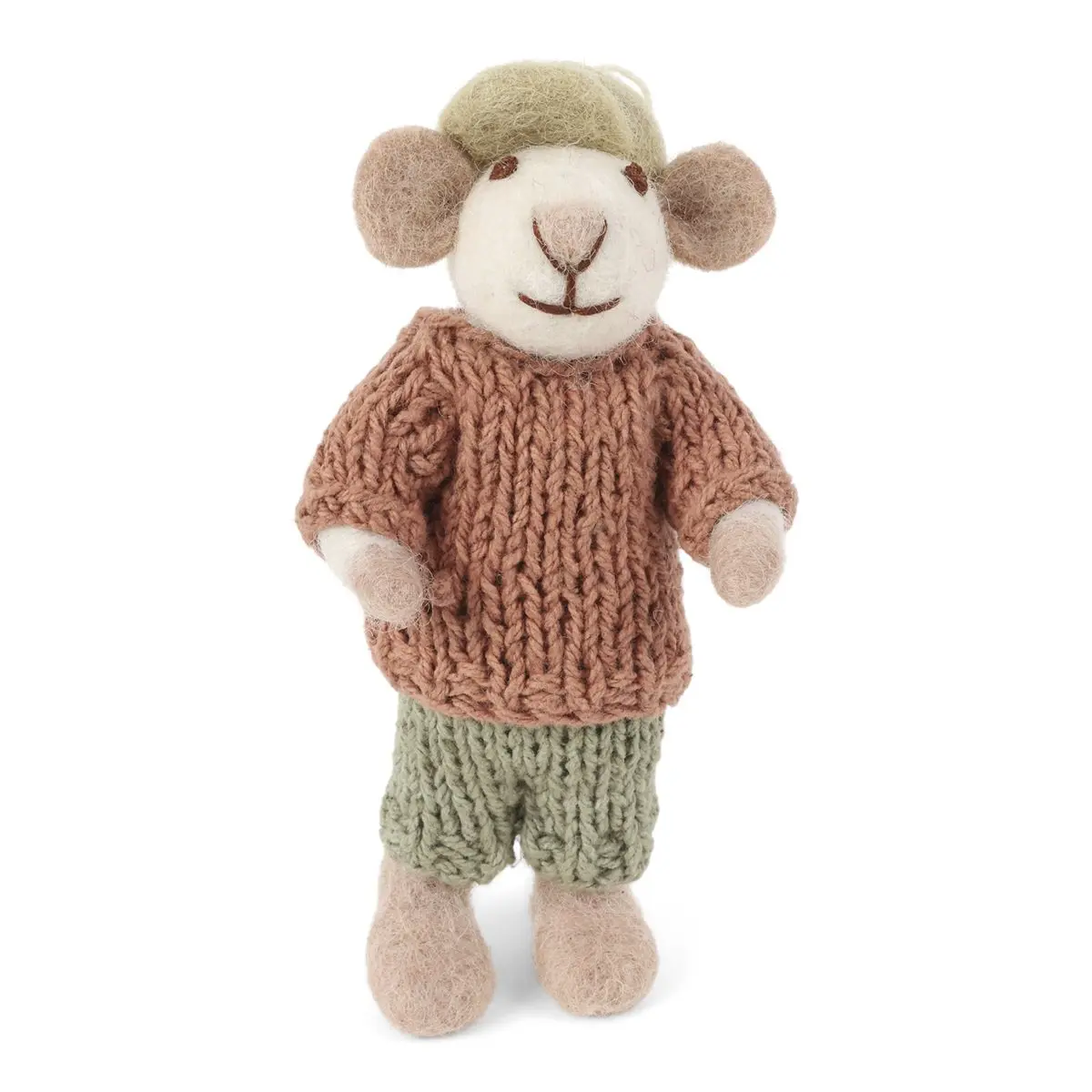 Gry & Sif Bauernmaus „weiße Maus / staubrotes Hemd und grüne Hose“ 11cm