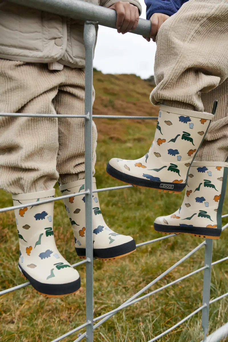 Liewood Mason Thermo-Regenstiefel „Dino : Nebelgrau“, Teddyfutter