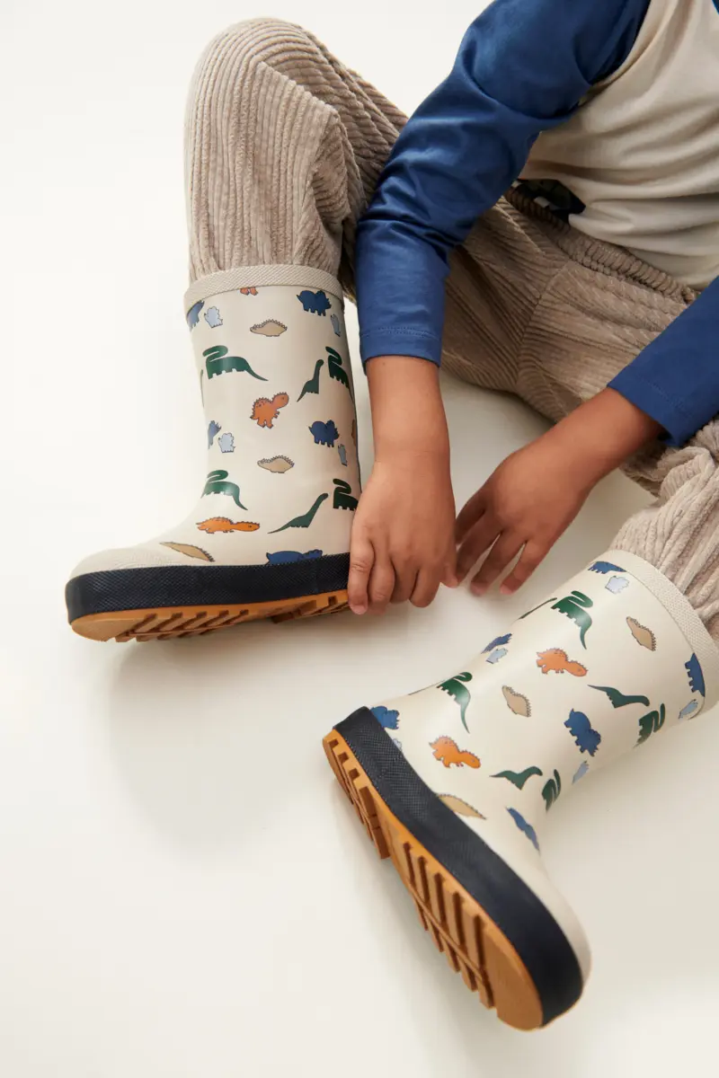 Liewood Mason Thermo-Regenstiefel „Dino : Nebelgrau“, Teddyfutter