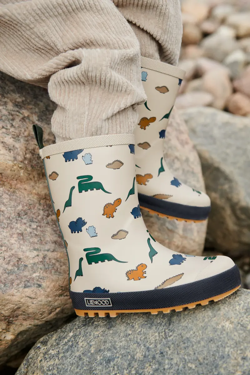 Liewood Mason Thermo-Regenstiefel „Dino : Nebelgrau“, Teddyfutter