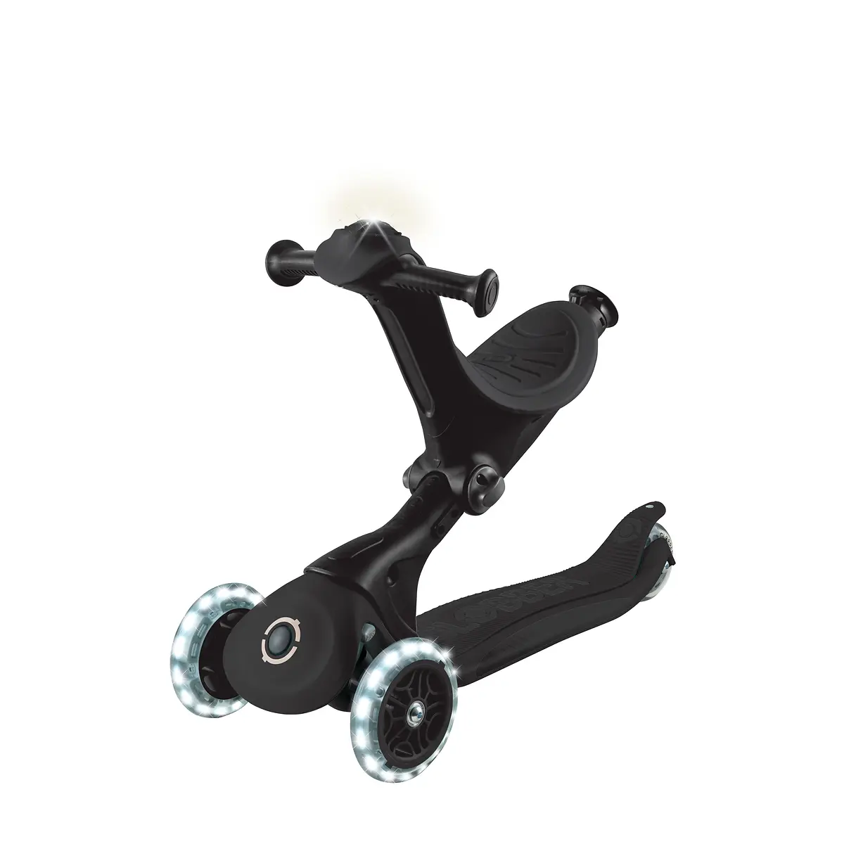 Globber 3-in-1 Roller Go-Up Deluxe Lights 360 Grad mit Leuchtrollen – Schwarz, Hinterradlenkung, 15M-9J