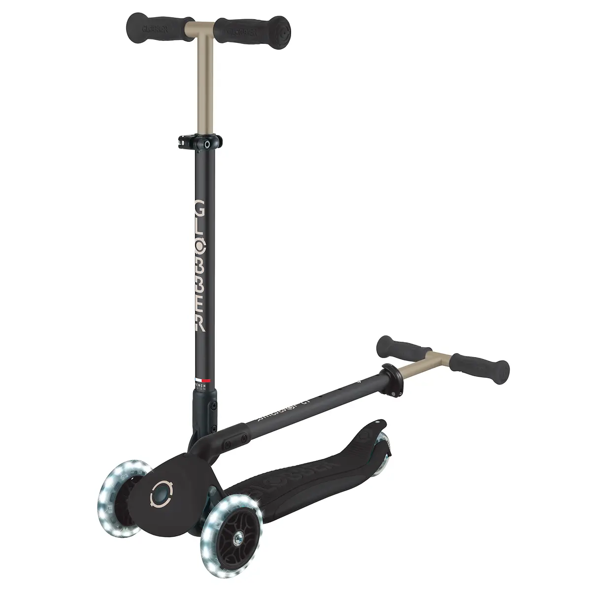 Globber 3-in-1 Roller Go-Up Deluxe Lights 360 Grad mit Leuchtrollen – Schwarz, Hinterradlenkung, 15M-9J