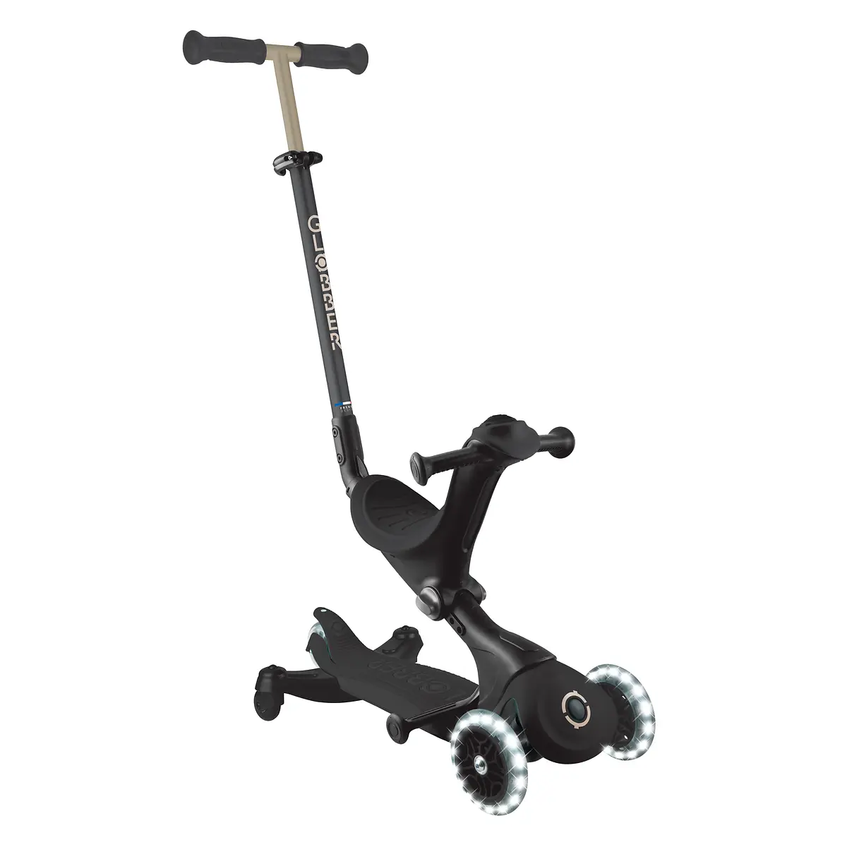 Globber 3-in-1 Roller Go-Up Deluxe Lights 360 Grad mit Leuchtrollen – Schwarz, Hinterradlenkung, 15M-9J