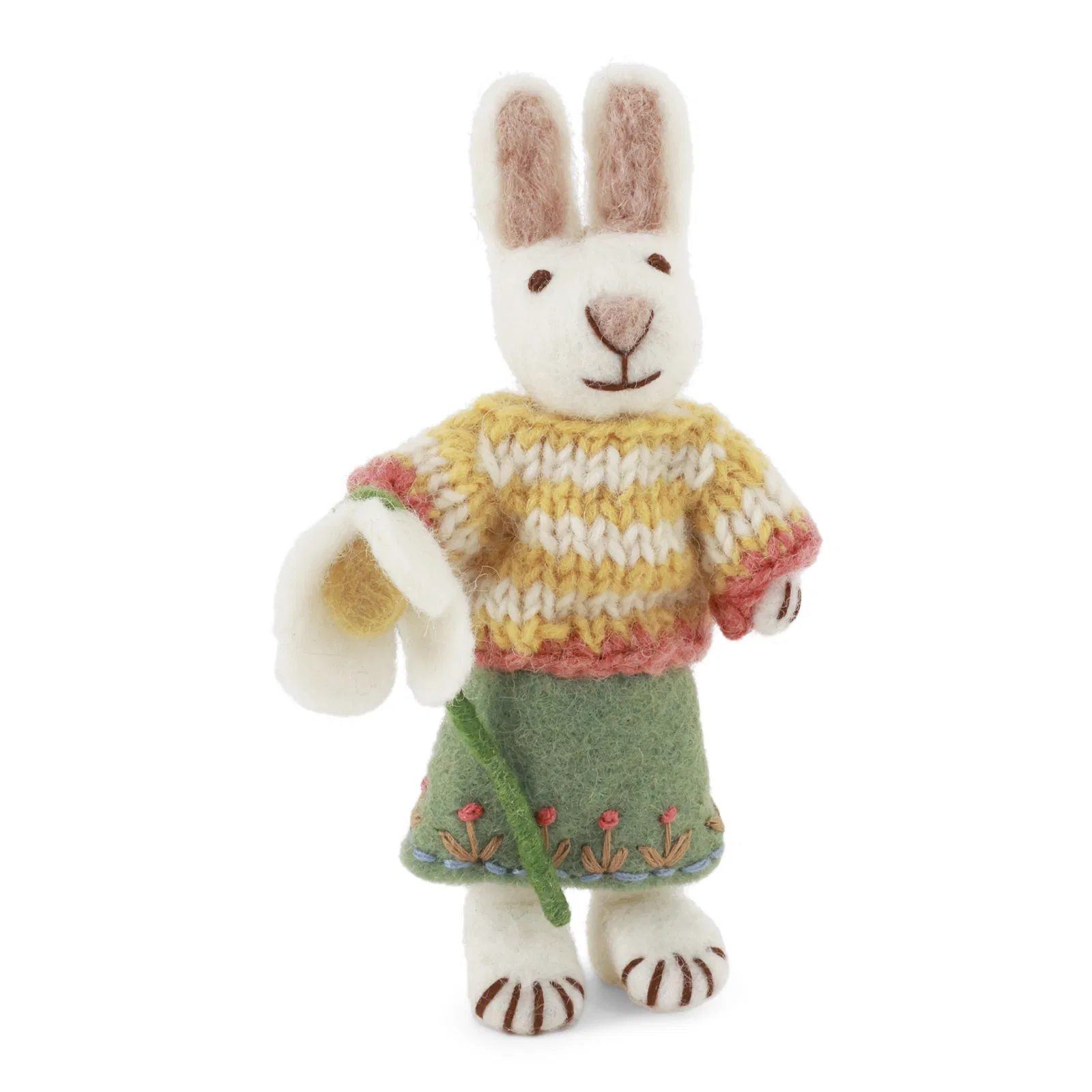 Gry & Sif Hasenfamilie „weißer Hase mit Pullover, Rock und Schneeglöckchen“ H12cm