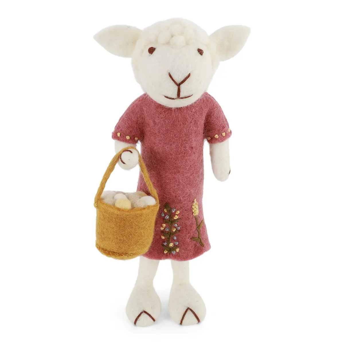 Gry & Sif Schaffamilie „weißes Schaf mit dunkelrotem Kleid und Osterkorb“ H27cm