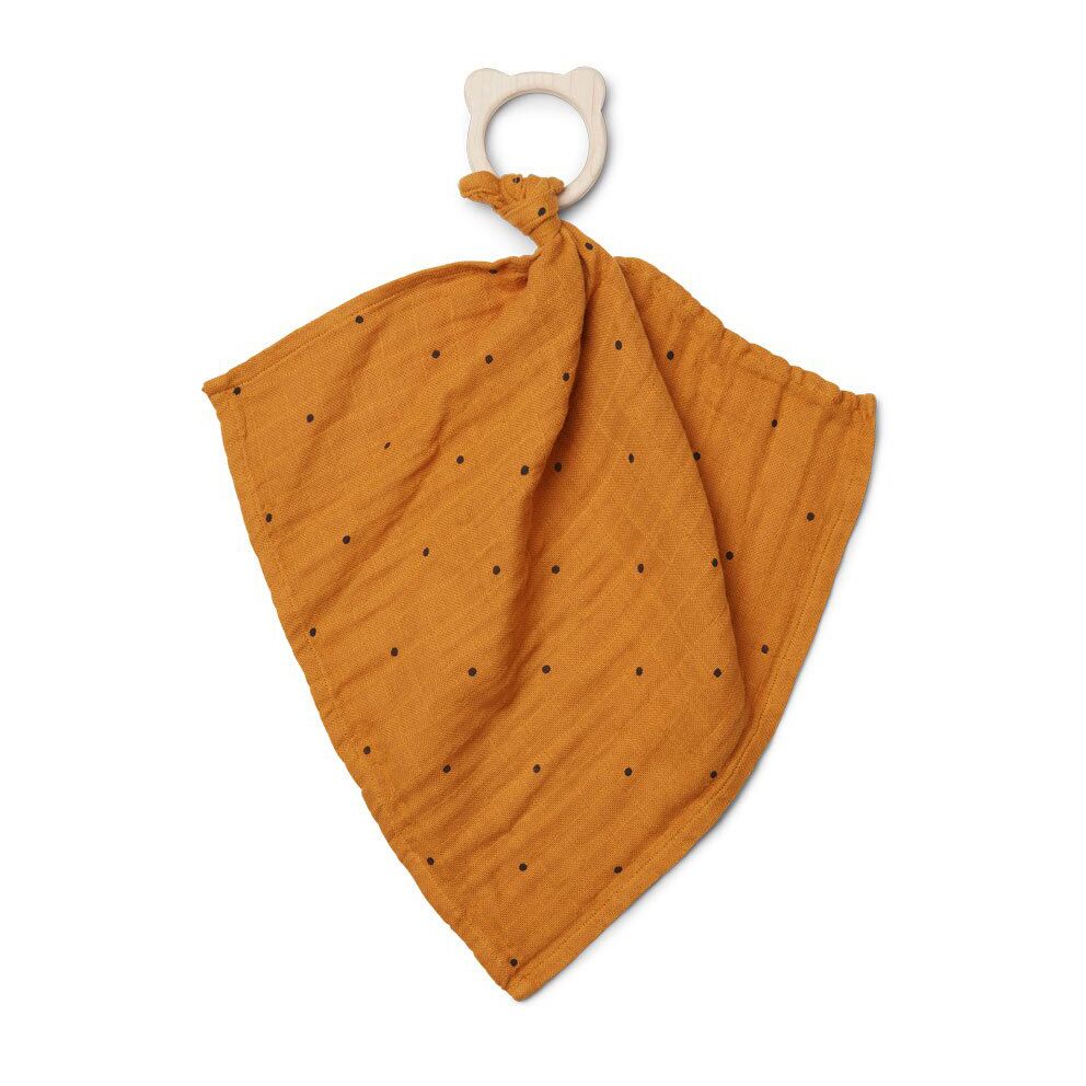 Liewood Dines Beißring mit Kuscheltuch „Classic dot mustard“