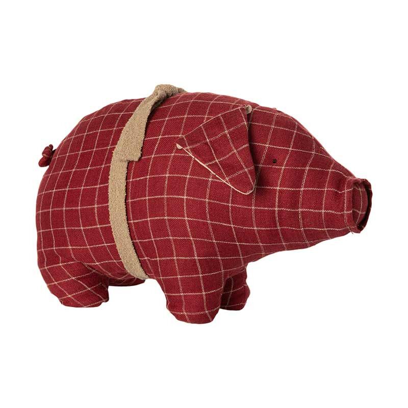 Maileg Kuschelschwein kariert in Rot, L38cm