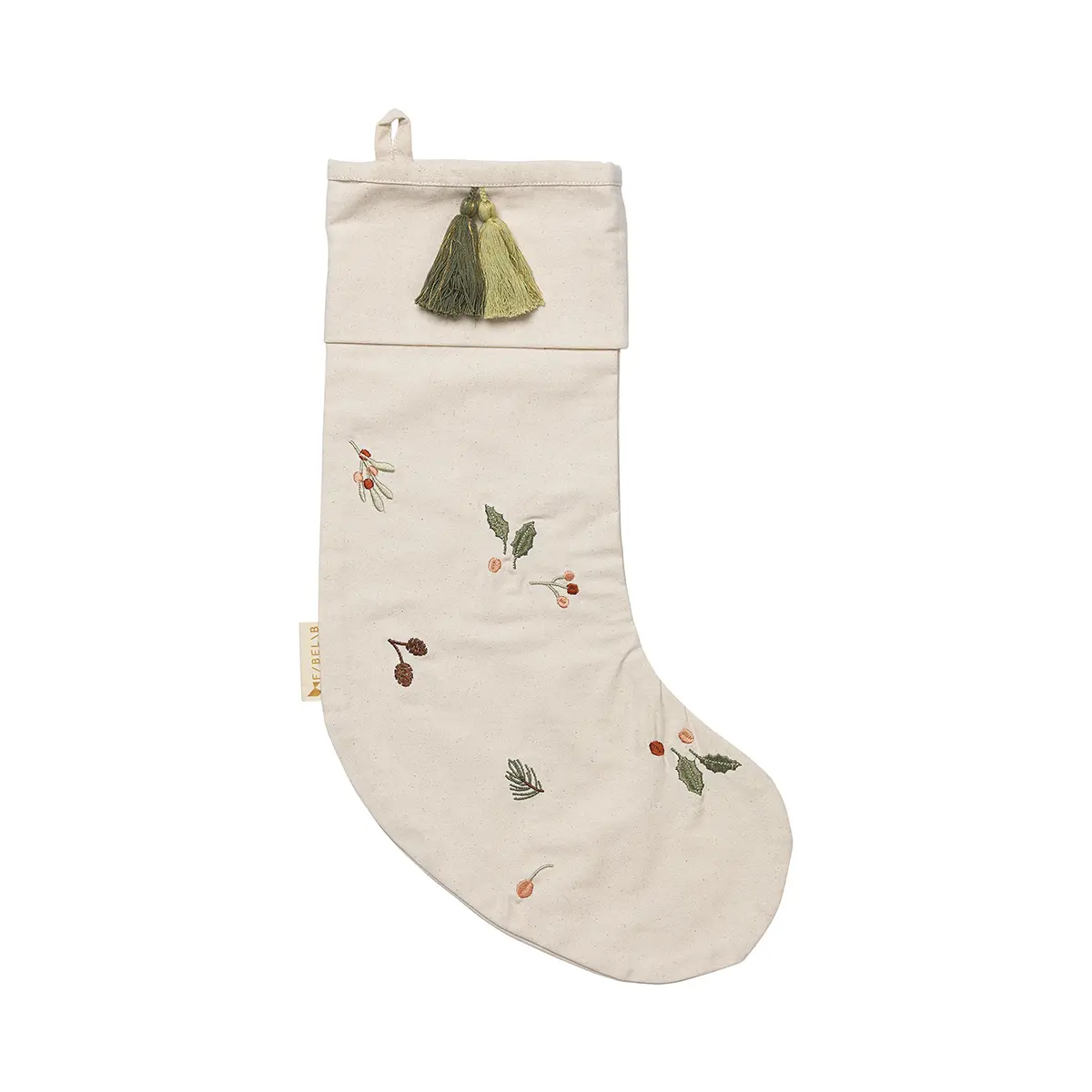 Fabelab Weihnachtsstrumpf „Yule Greens embroidery / Natural“, L50cm