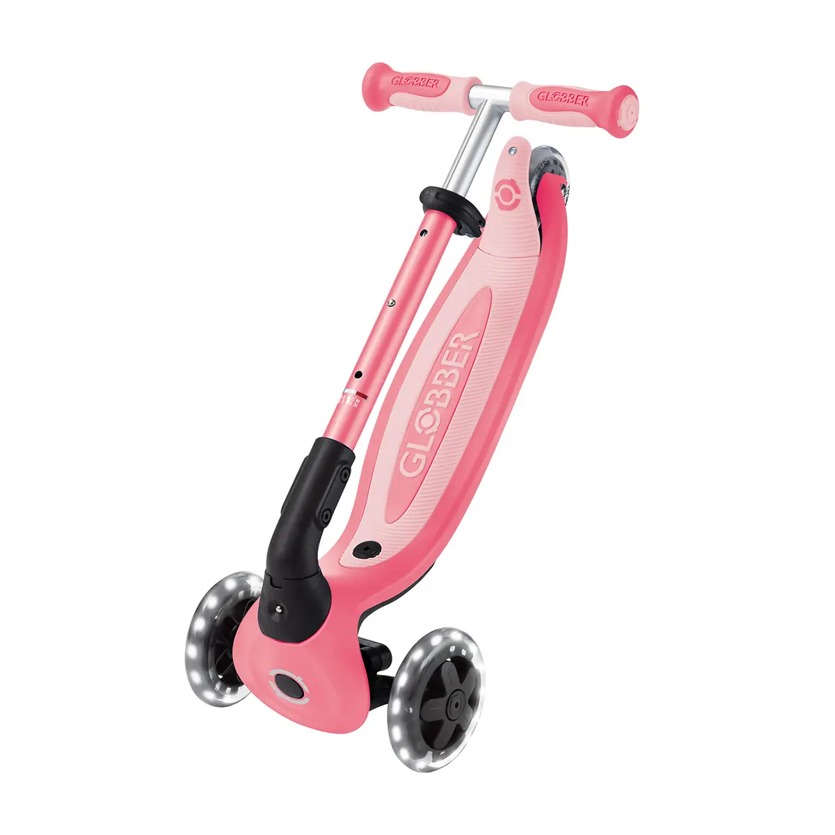 Globber 3-in-1 Roller Go-Up Baby Lights 360º mit Leuchtrollen – Coral Pink, 15M-9J