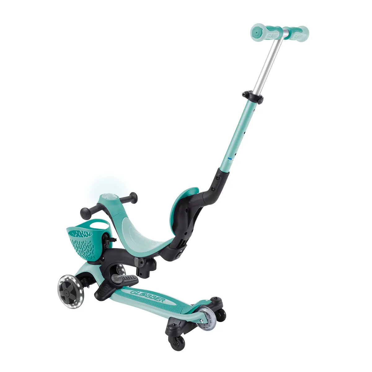 Globber 3-in-1 Roller Go-Up Baby Lights 360º mit Leuchtrollen – Mint, 15M-9J