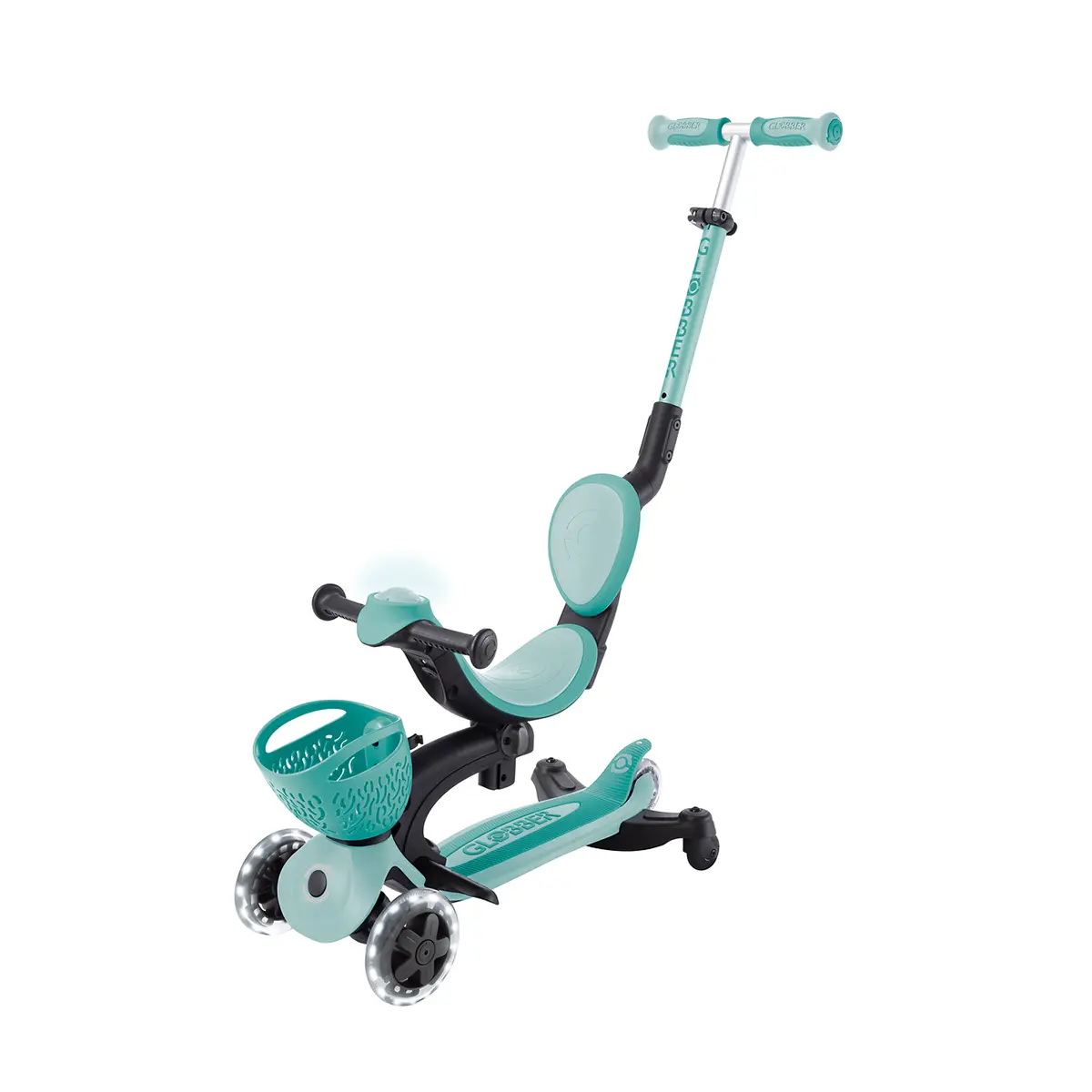 Globber 3-in-1 Roller Go-Up Baby Lights 360º mit Leuchtrollen – Mint, 15M-9J