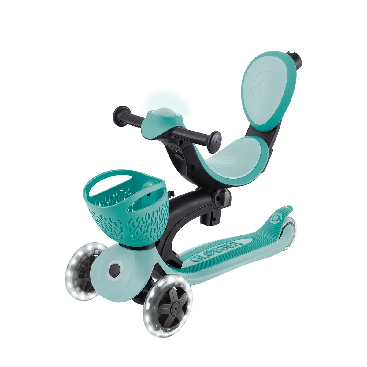 Globber 3-in-1 Roller Go-Up Baby Lights 360º mit Leuchtrollen – Mint, 15M-9J