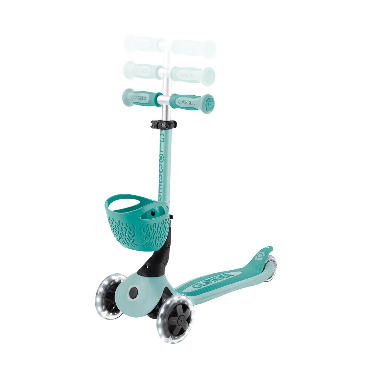 Globber 3-in-1 Roller Go-Up Baby Lights 360º mit Leuchtrollen – Mint, 15M-9J