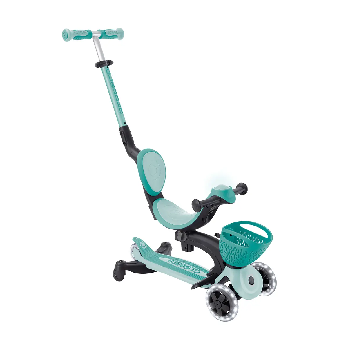 Globber 3-in-1 Roller Go-Up Baby Lights 360º mit Leuchtrollen – Mint, 15M-9J