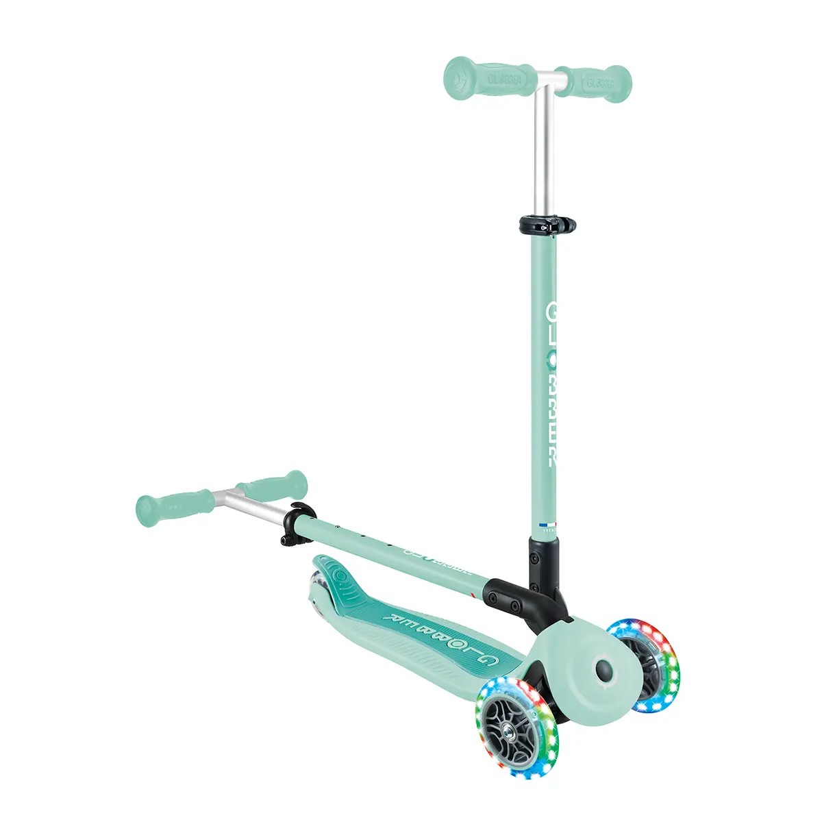 Globber 3-in-1 Roller Go-Up Active Lights 360 Grad mit Leuchtrollen – Mint, Hinterradlenkung, 15M-9J