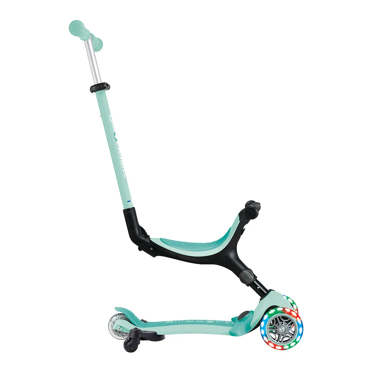 Globber 3-in-1 Roller Go-Up Active Lights 360 Grad mit Leuchtrollen – Mint, Hinterradlenkung, 15M-9J