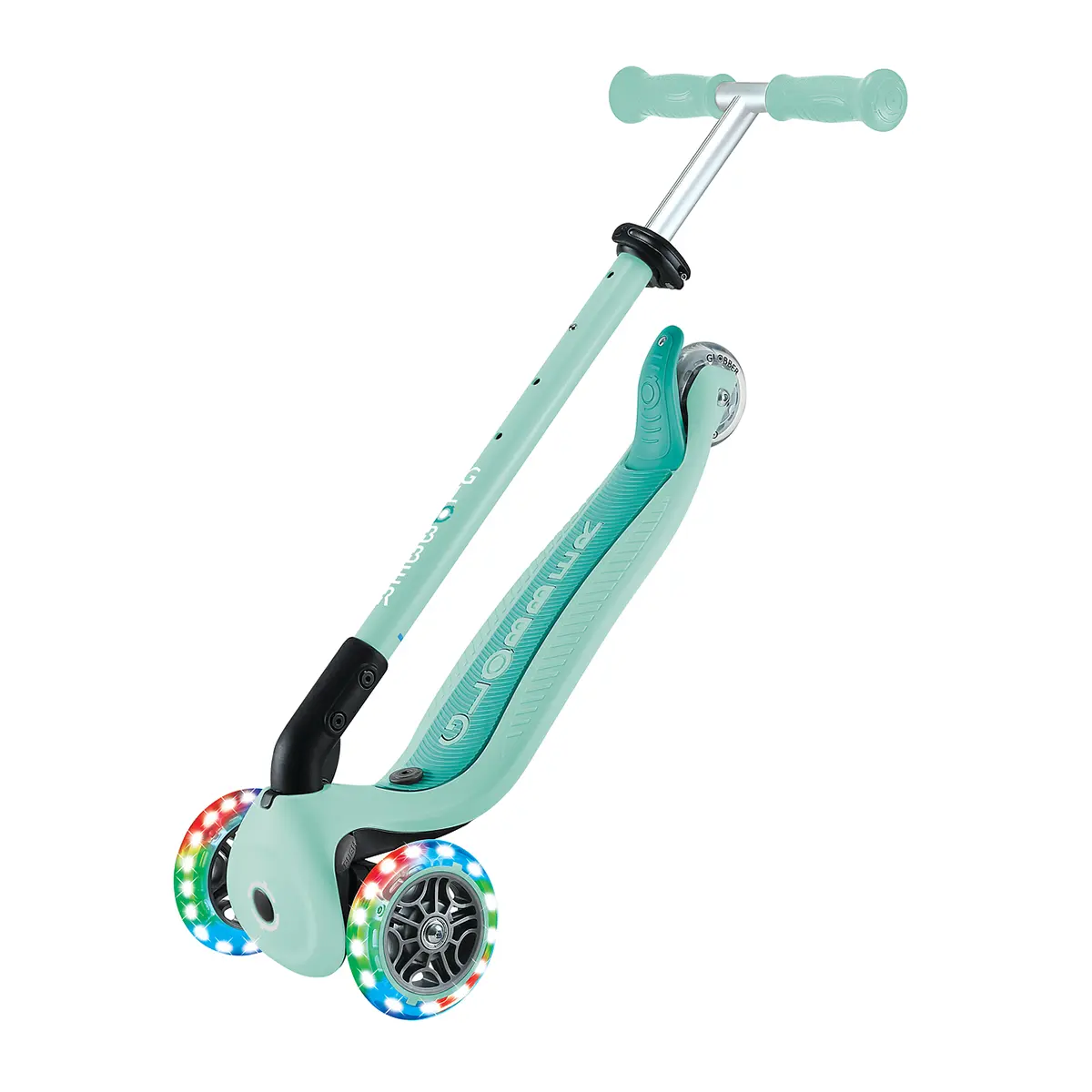 Globber 3-in-1 Roller Go-Up Active Lights 360 Grad mit Leuchtrollen – Mint, Hinterradlenkung, 15M-9J