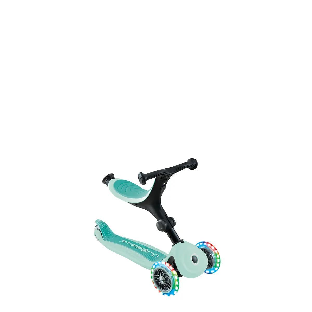 Globber 3-in-1 Roller Go-Up Active Lights 360 Grad mit Leuchtrollen – Mint, Hinterradlenkung, 15M-9J