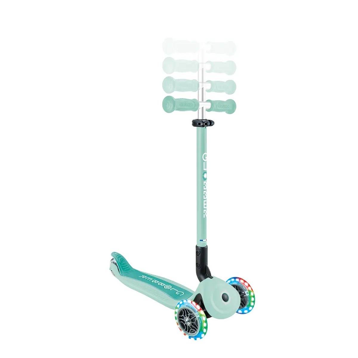 Globber 3-in-1 Roller Go-Up Active Lights 360 Grad mit Leuchtrollen – Mint, Hinterradlenkung, 15M-9J