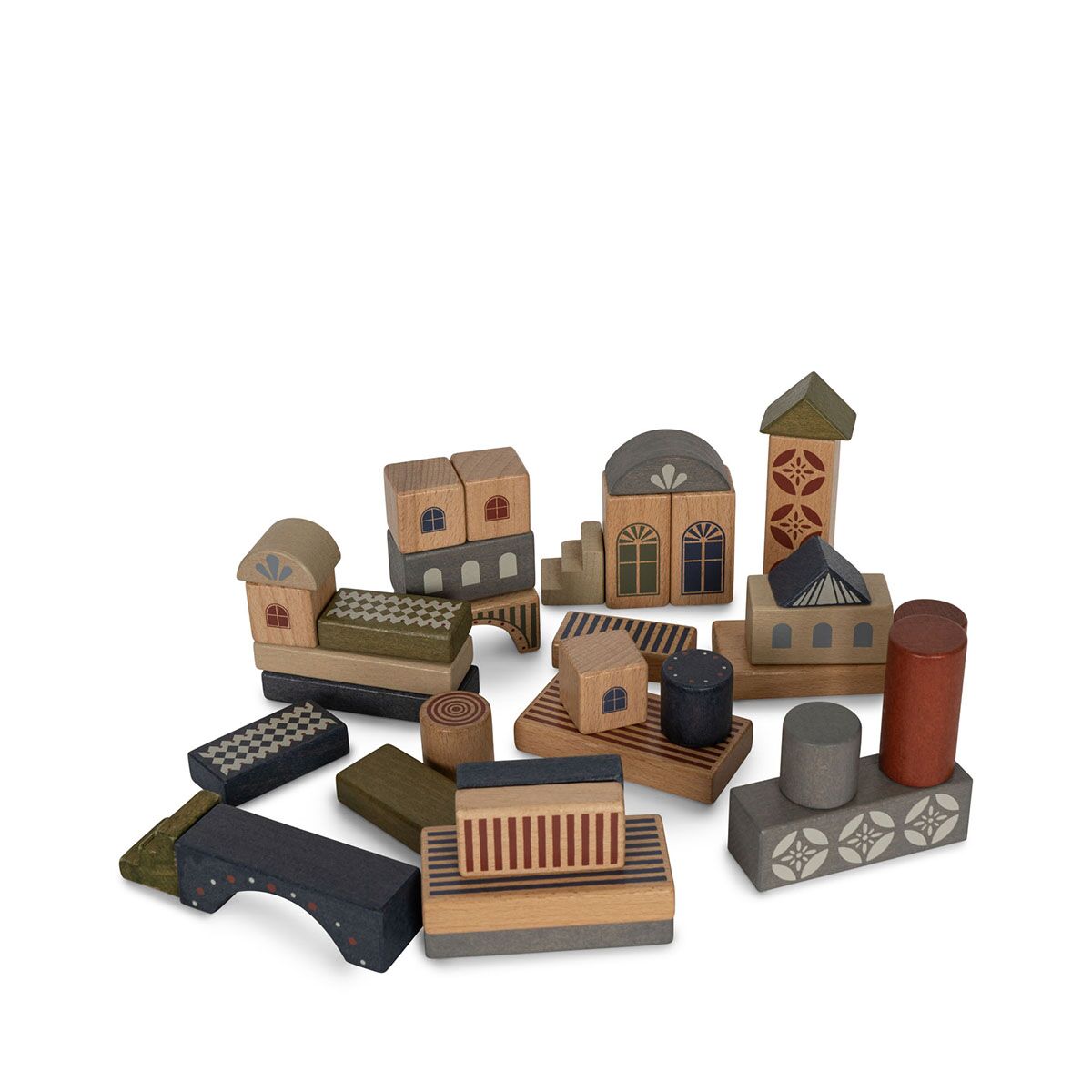 Konges Sløjd Holzbauklötze-Spielset „Stadt“, FSC®-zertifiziert, 34-teilig