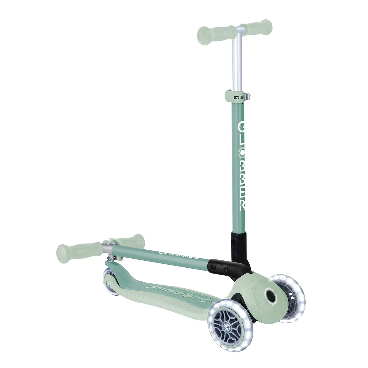 Globber Roller Primo Foldable Lights ECO mit Leuchtrollen – Pistazie, 3-9 Jahre