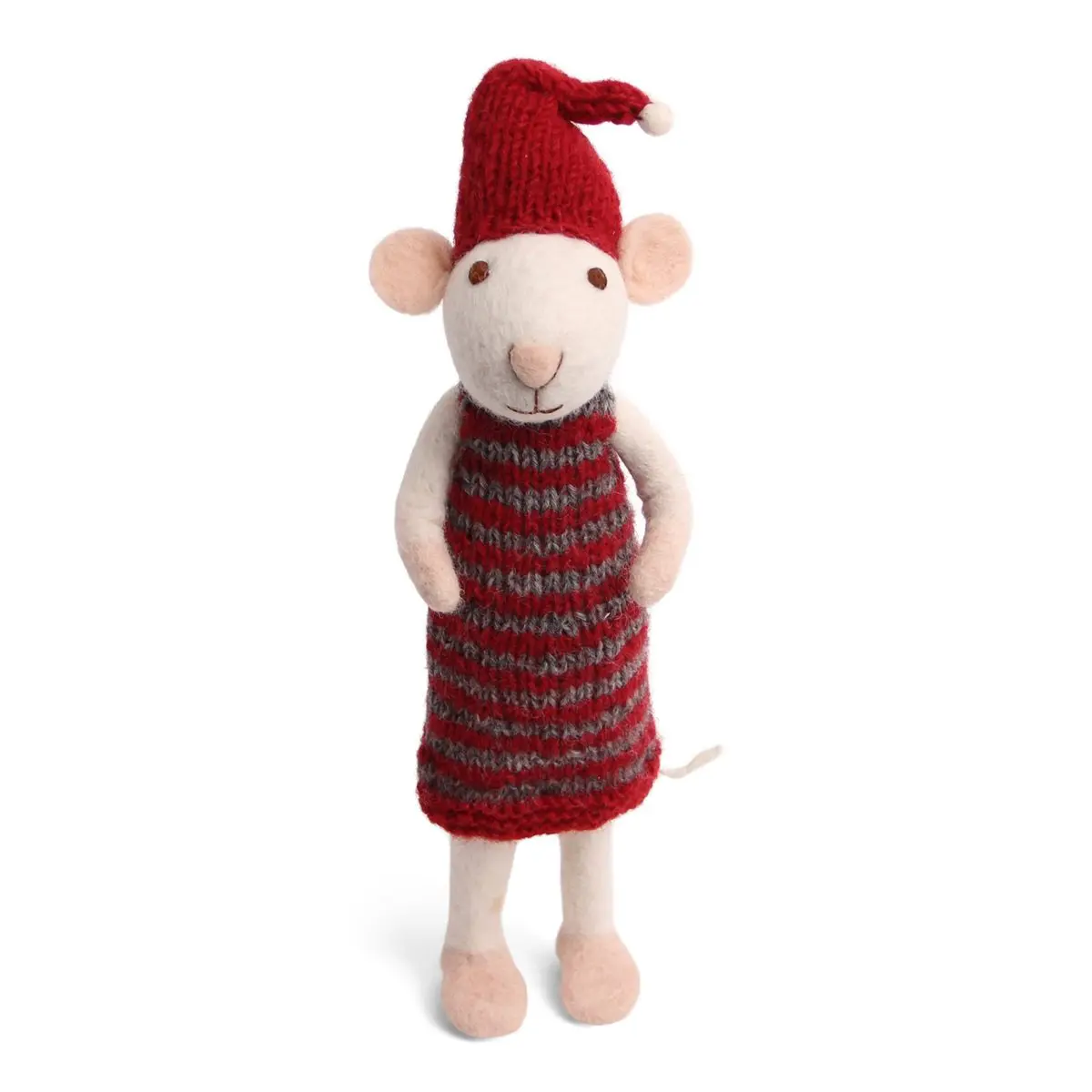 Gry & Sif Weihnachtsmaus „weiße Maus / gestreiftes Kleid“ 27cm