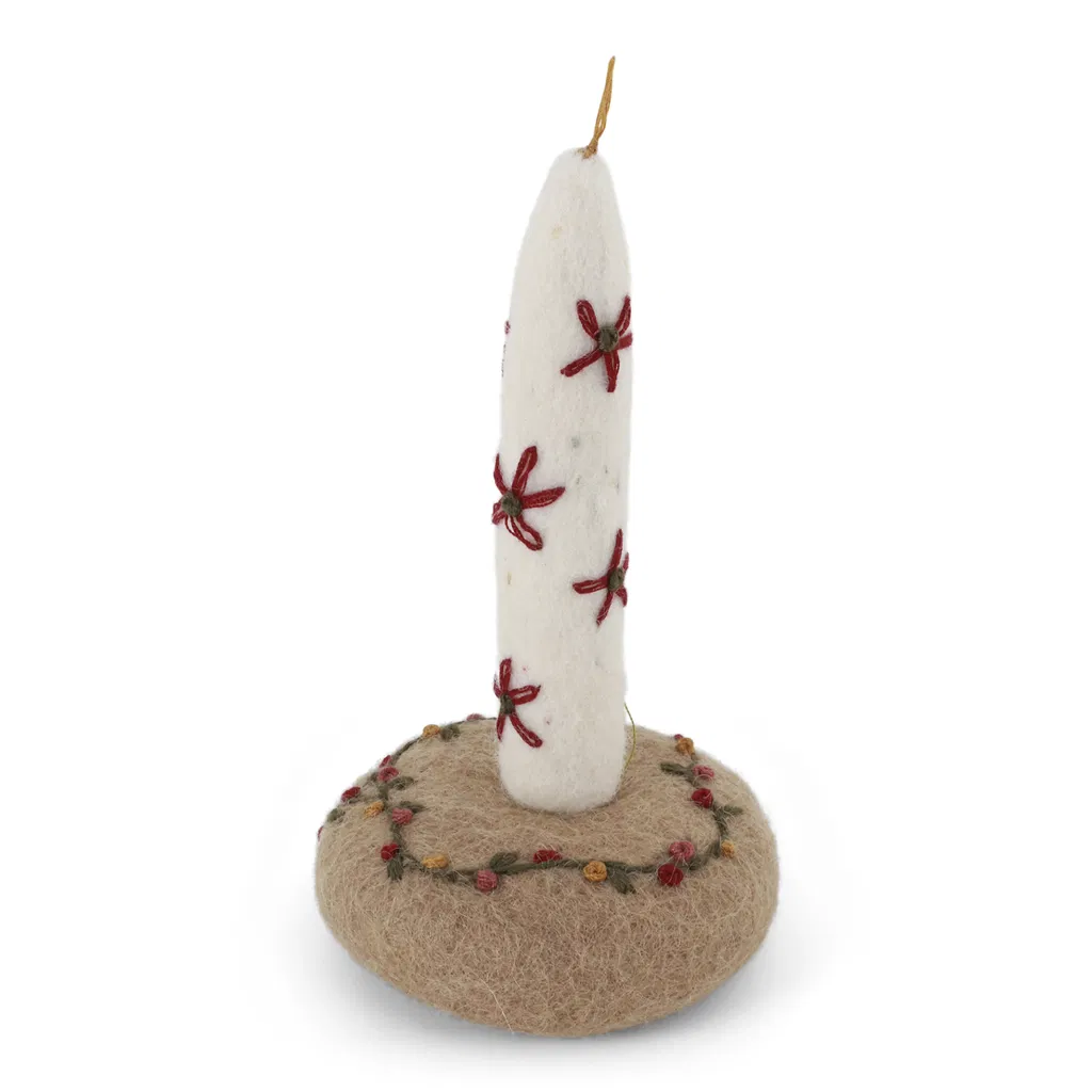 Gry & Sif „Kerze und Kerzenhalter mit Stickerei, Blumen“ H12cm