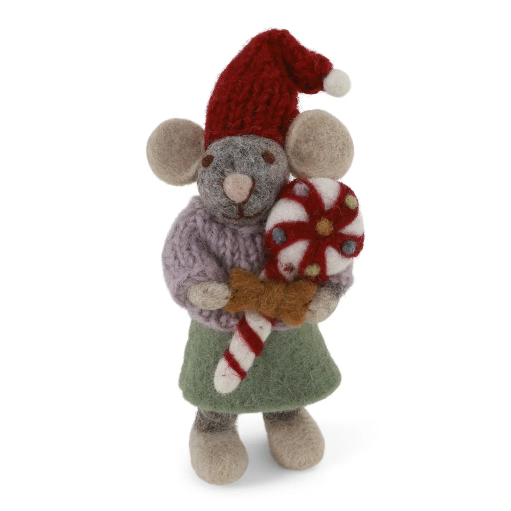 Gry & Sif Weihnachtsmaus „graue Maus / Mädchen mit Lolli“ 12cm