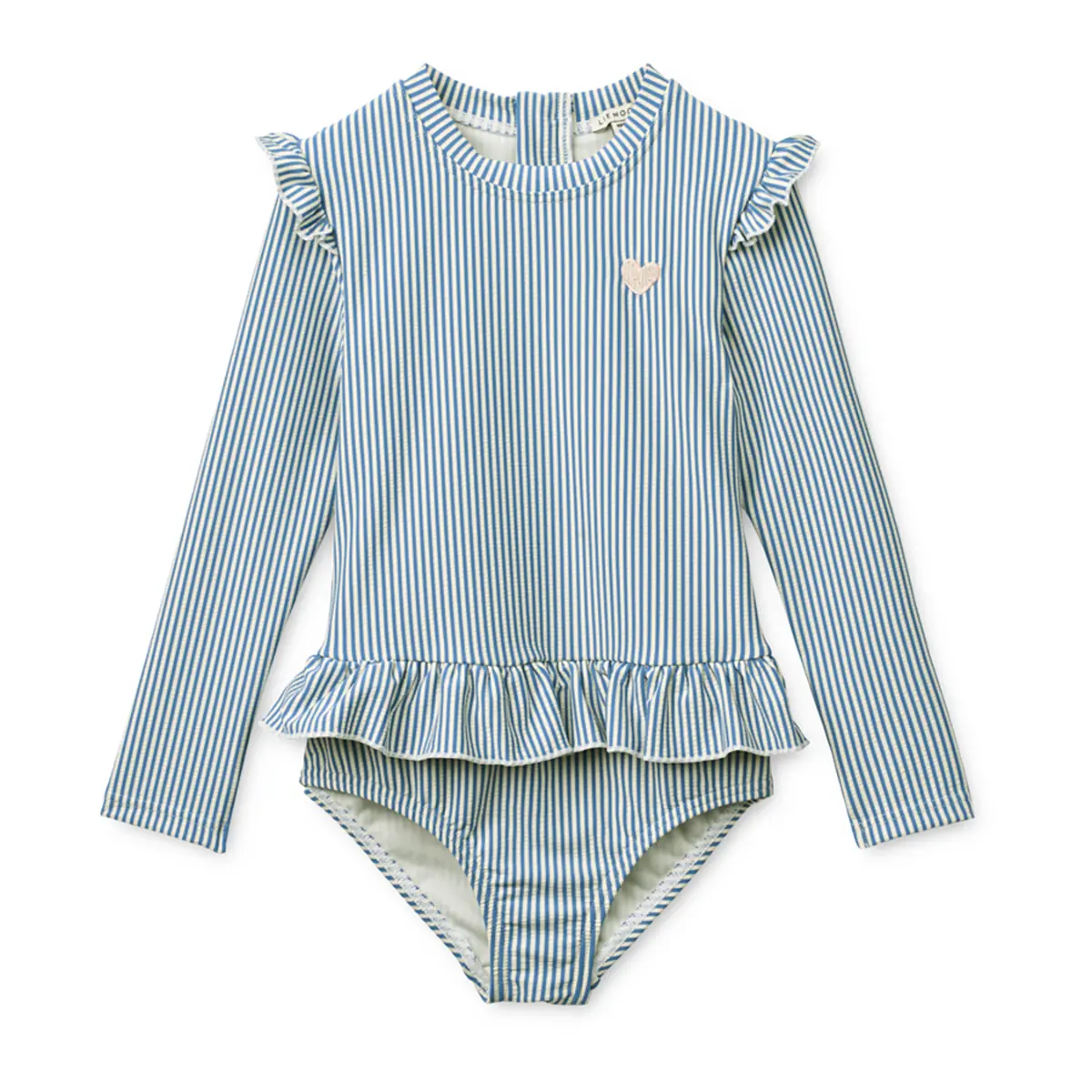 Liewood Sille Langarm-Badeanzug für Kinder „Riverside / Creme de la creme“, Seersucker
