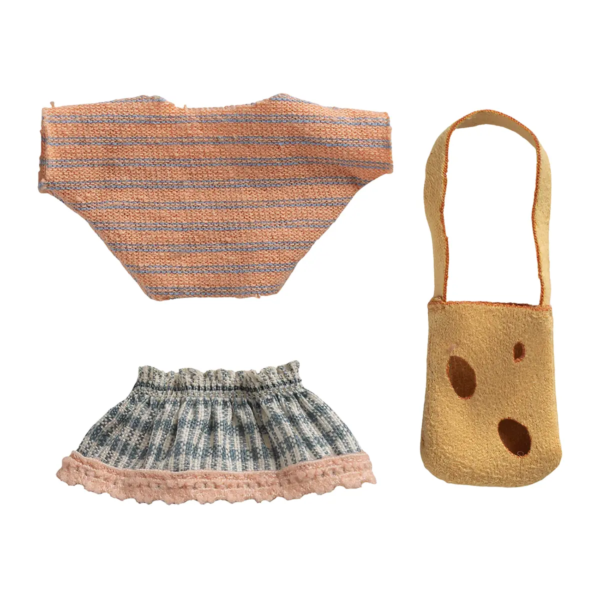 Maileg Puppenkleidungs-Set Shirt, Rock und Tasche für kleine Schwester Maus