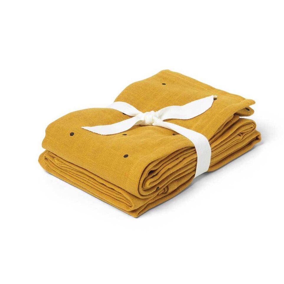 Liewood Hannah Musselin-Tücher „Classic dot mustard“, 2er Set