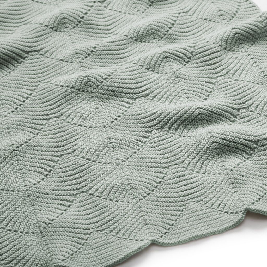 DELISTED Cam Cam Jackobsmuschel-Strickdecke „Dusty Green“, 80x100cm, GOTS – Bild 2