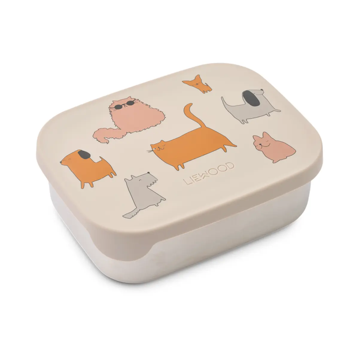 Liewood Arthur Lunchbox „Cats and Dogs : Sandy“, Edelstahl mit Silikon-Deckel