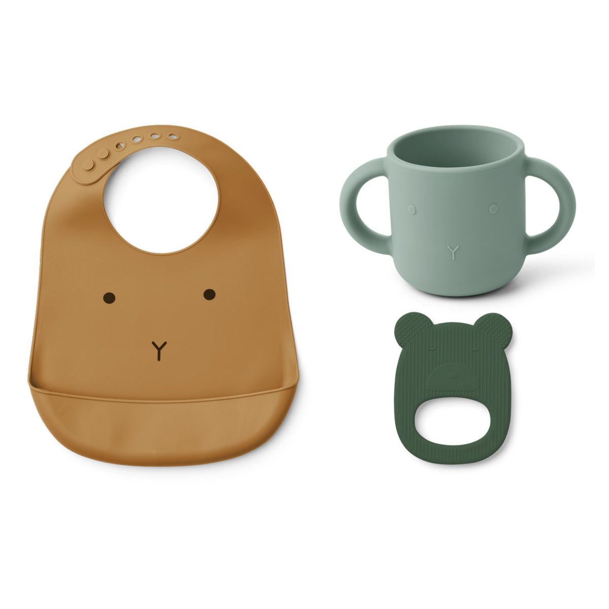 Liewood Carol Geschirr und Lätzchen-Set „Rabbit mustard multi mix“ aus Silikon, 3er-Set