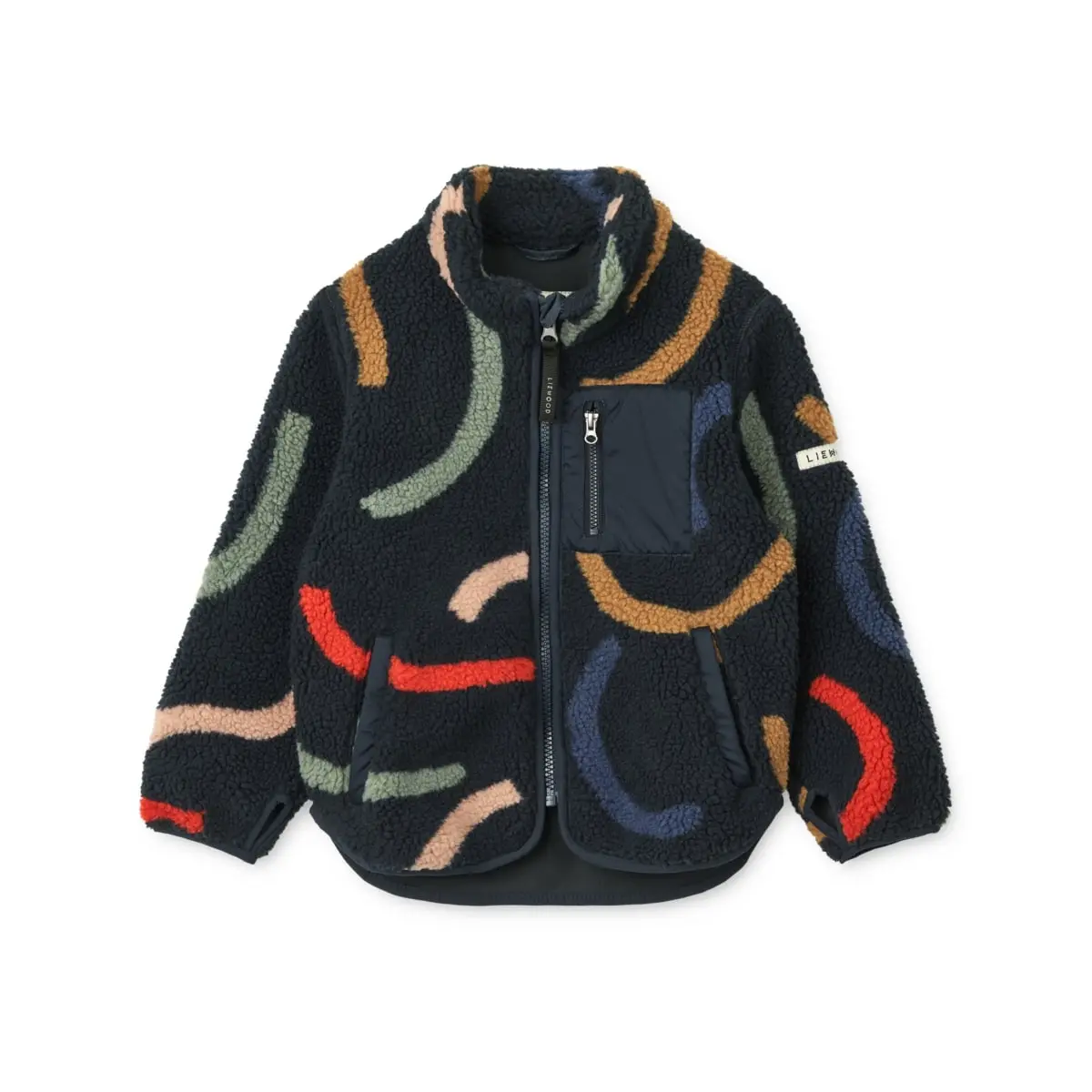 Liewood Nolan Sherpa Jacke für Kinder „Graphic swirls / Classic navy“