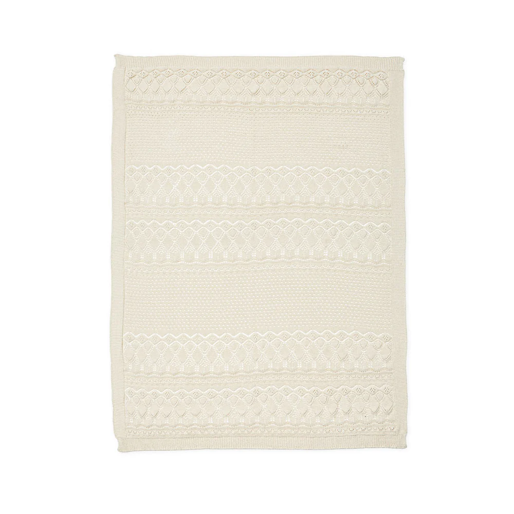 Cam Cam Pointelle Strick Babydecke „Off White“, GOTS, 80x100cm