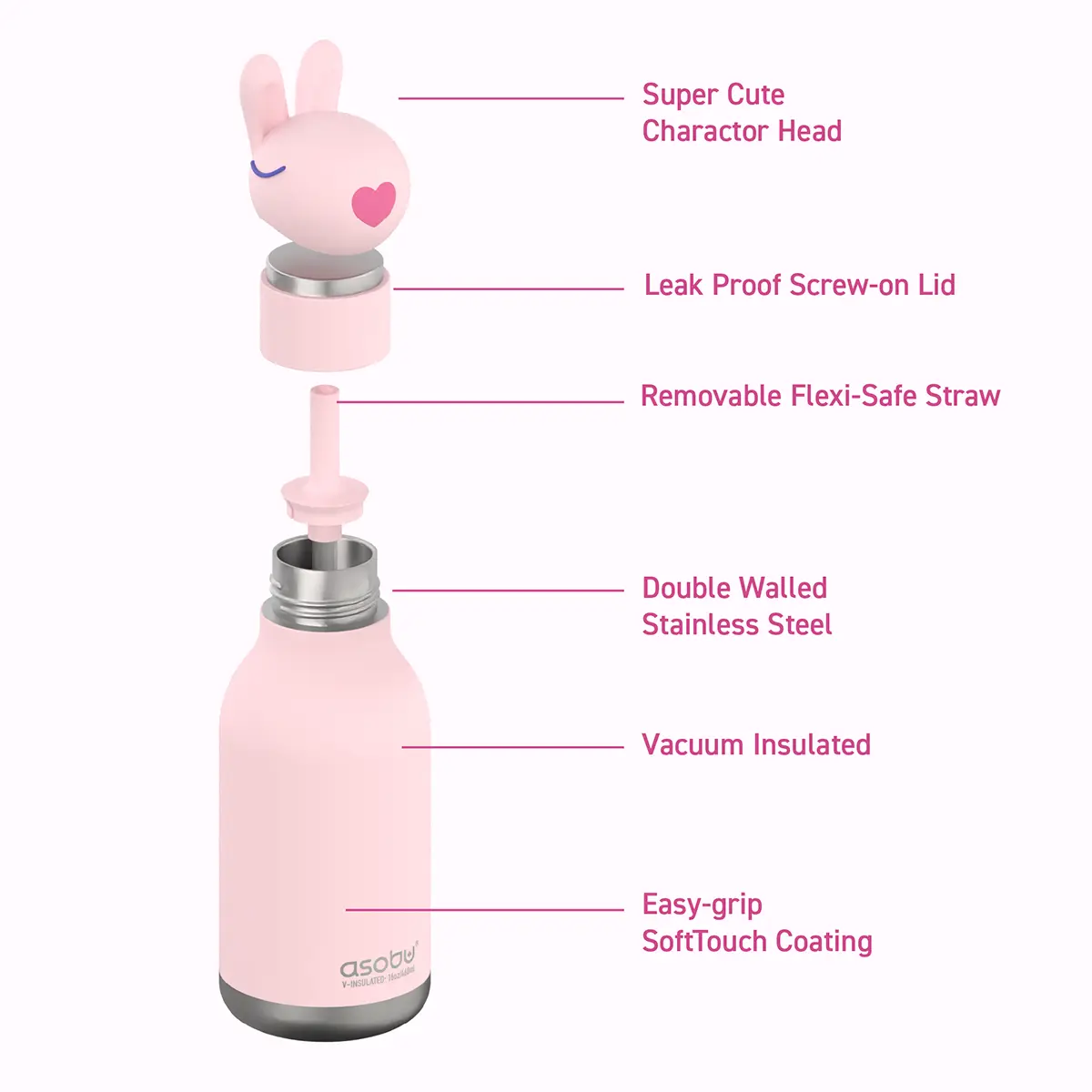 Asobu Bestie Trinkflasche „Bubbles der Hase“, 460 ml
