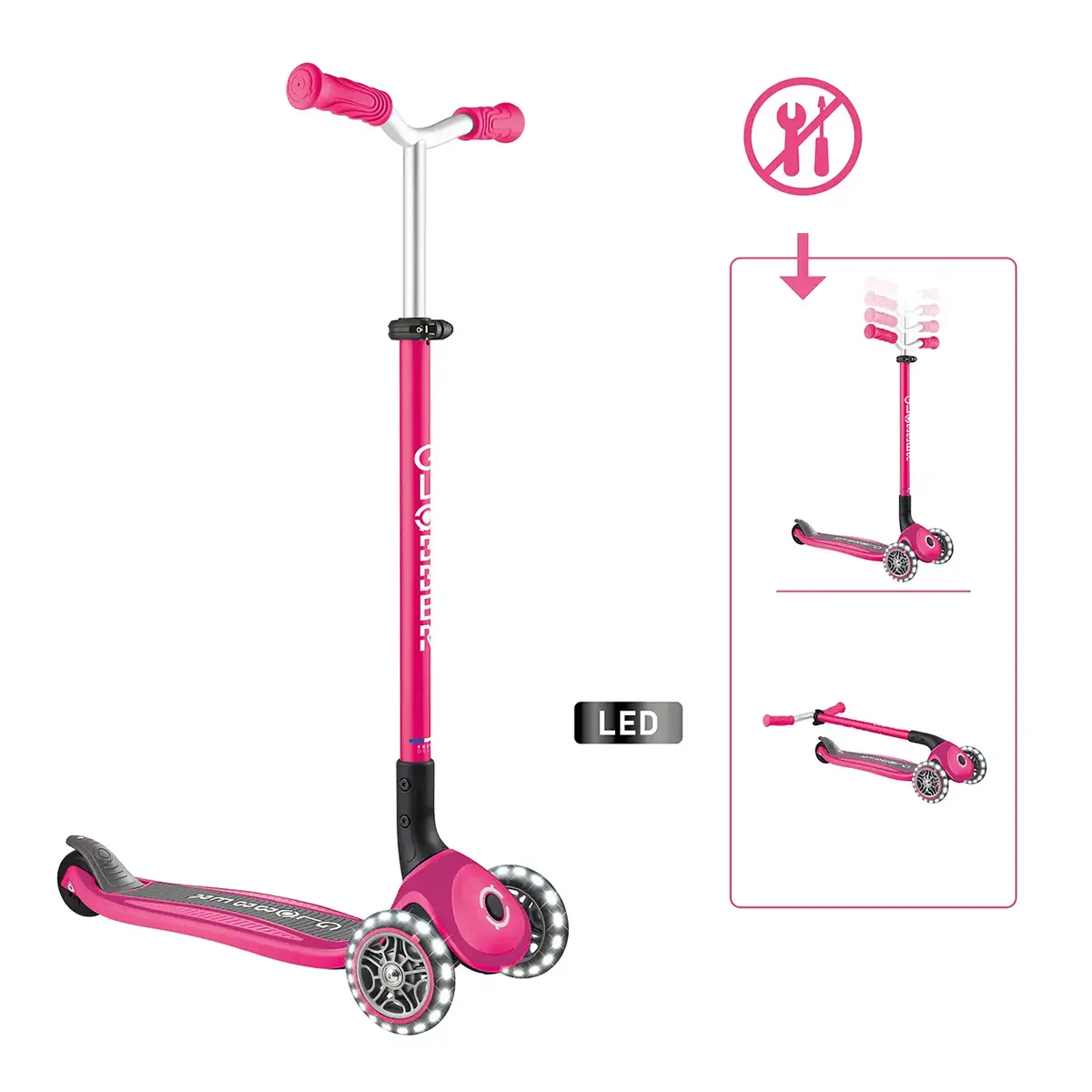 Globber Roller Master Lights mit Leuchtrollen – pink, 4-14 Jahre