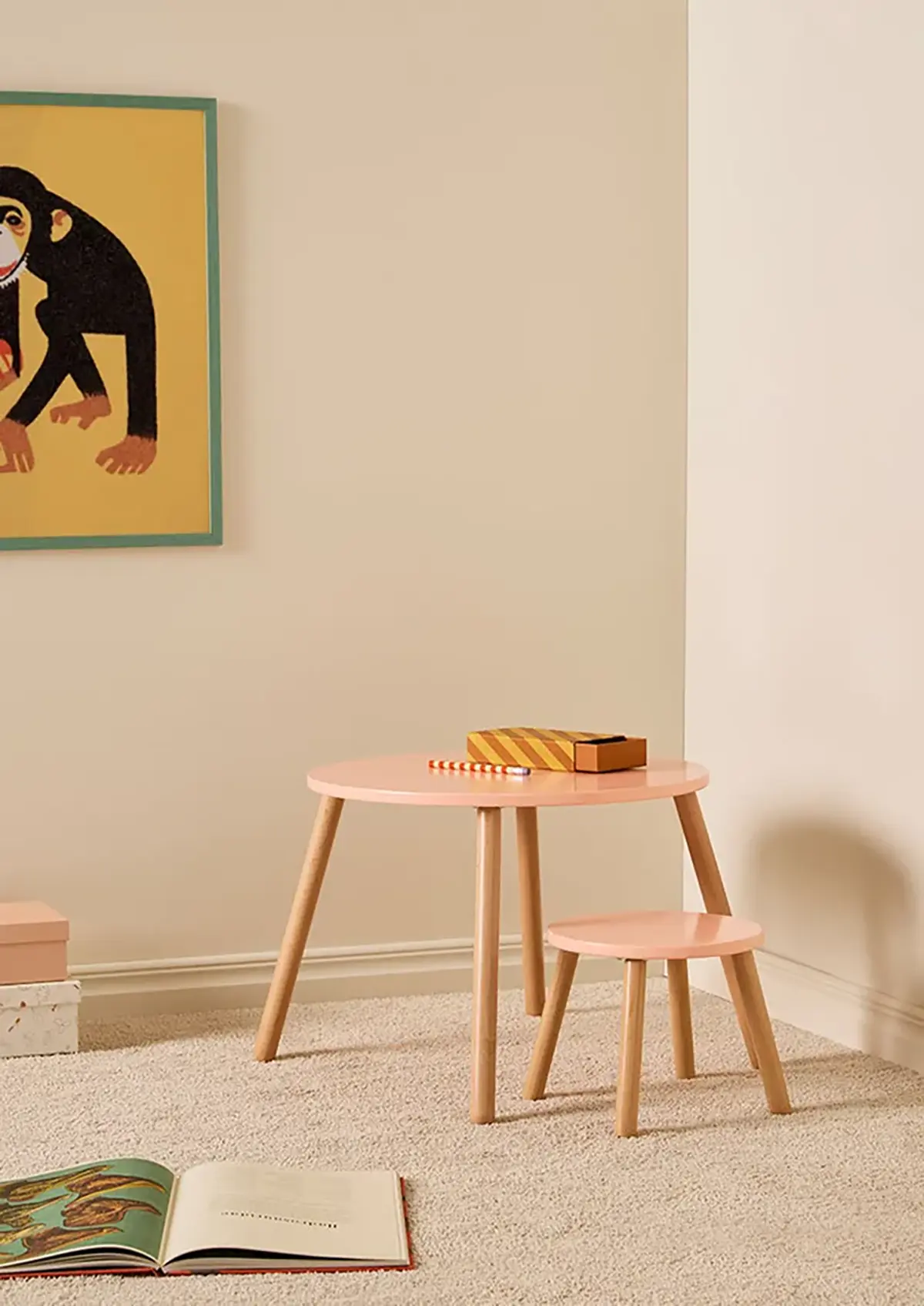 Kids Concept Kindertisch und Hocker-Set „apricot“
