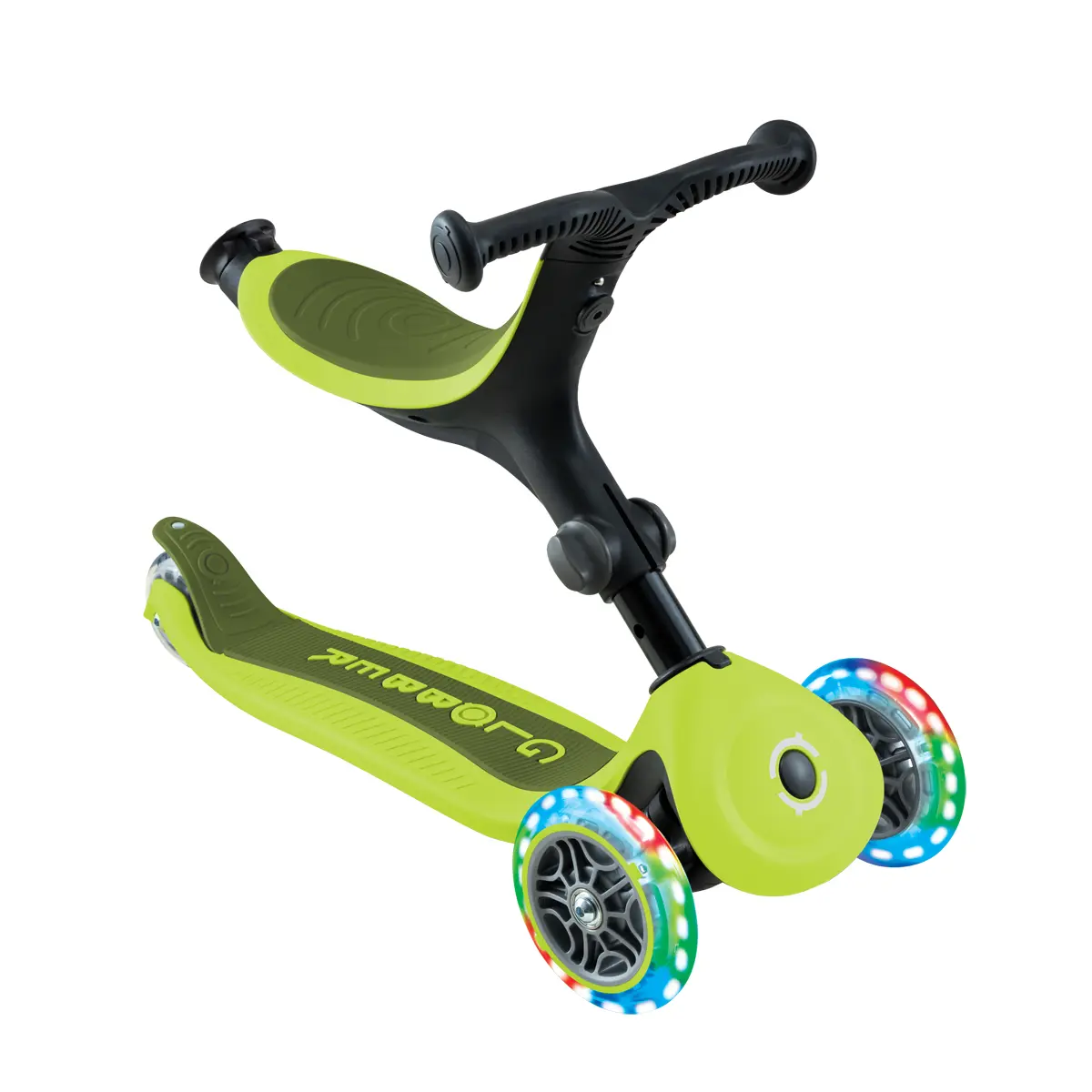 Globber Roller Go-Up Active Lights mit Leuchtrollen – lime grün-grün, 15M-3J