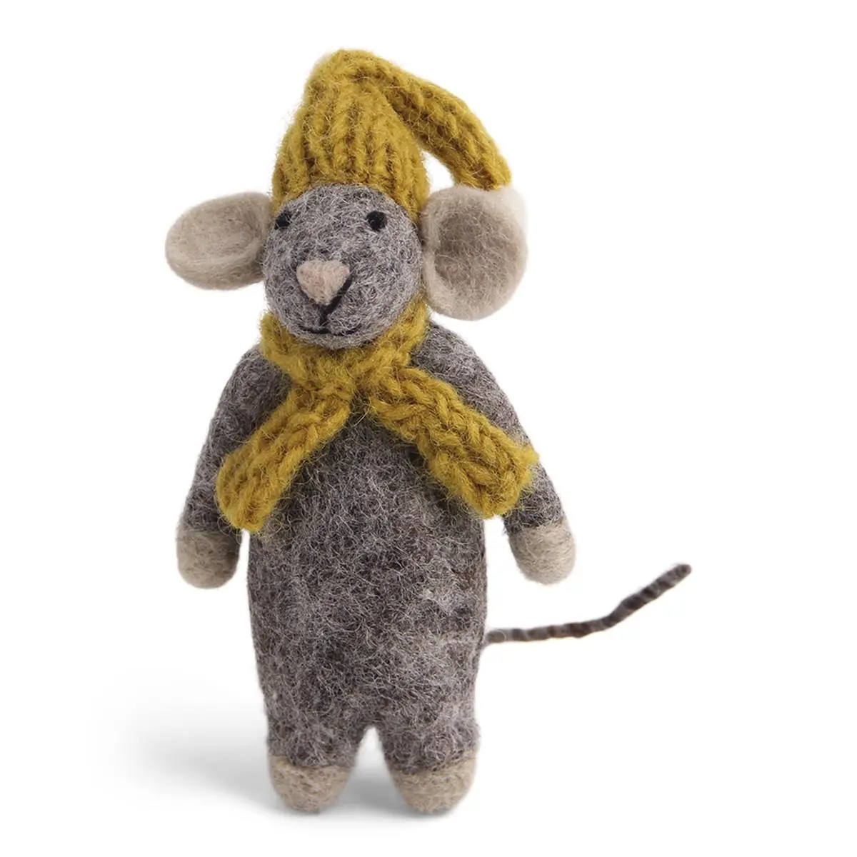 Gry & Sif Weihnachtsmaus „graue Maus / gelbe Mütze und Schal“ 10cm